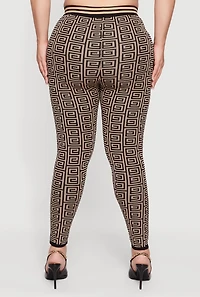 Womens Plus Size High Waisted Geometric Print Leggings, Khaki, Size 2X