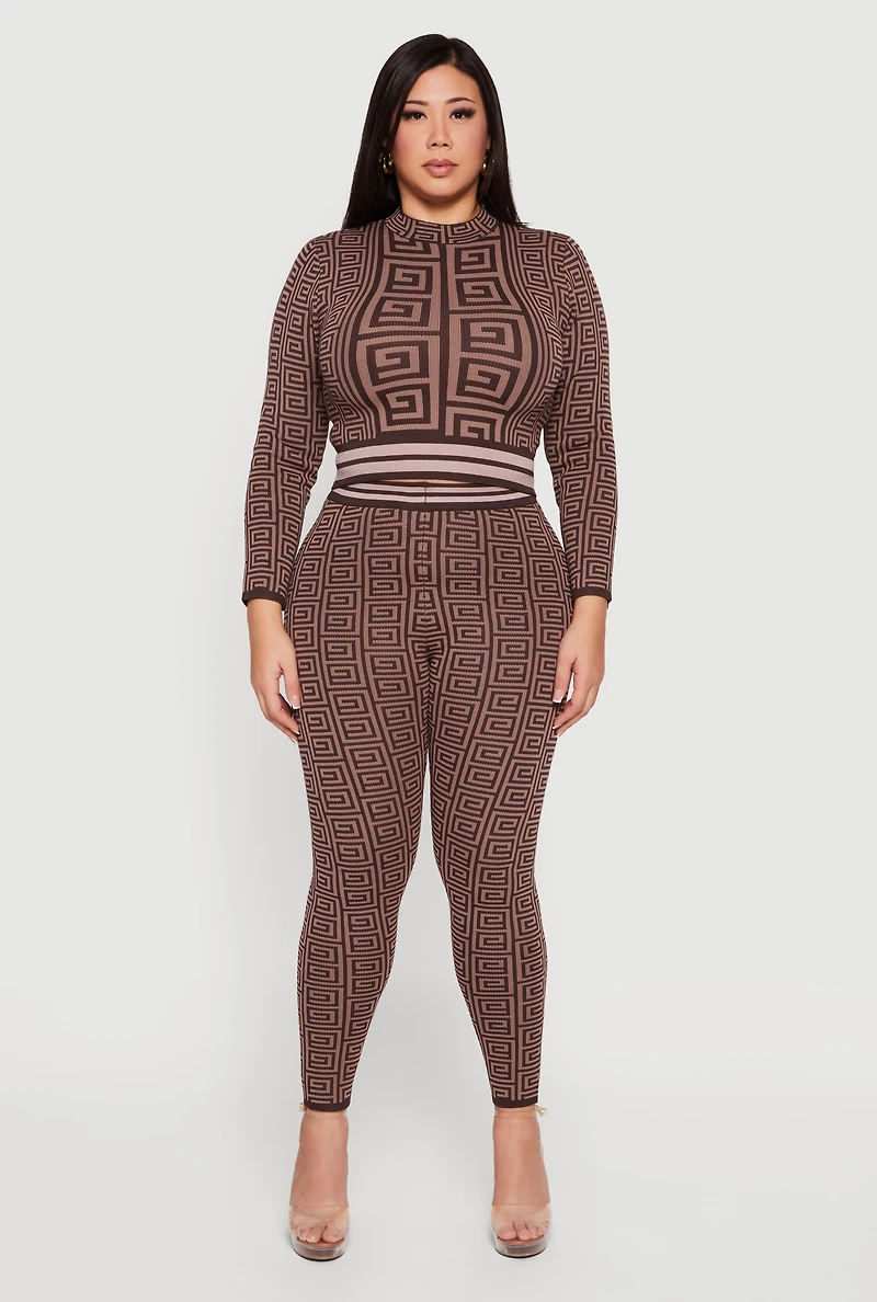 Plus High Waisted Geometric Print Leggings