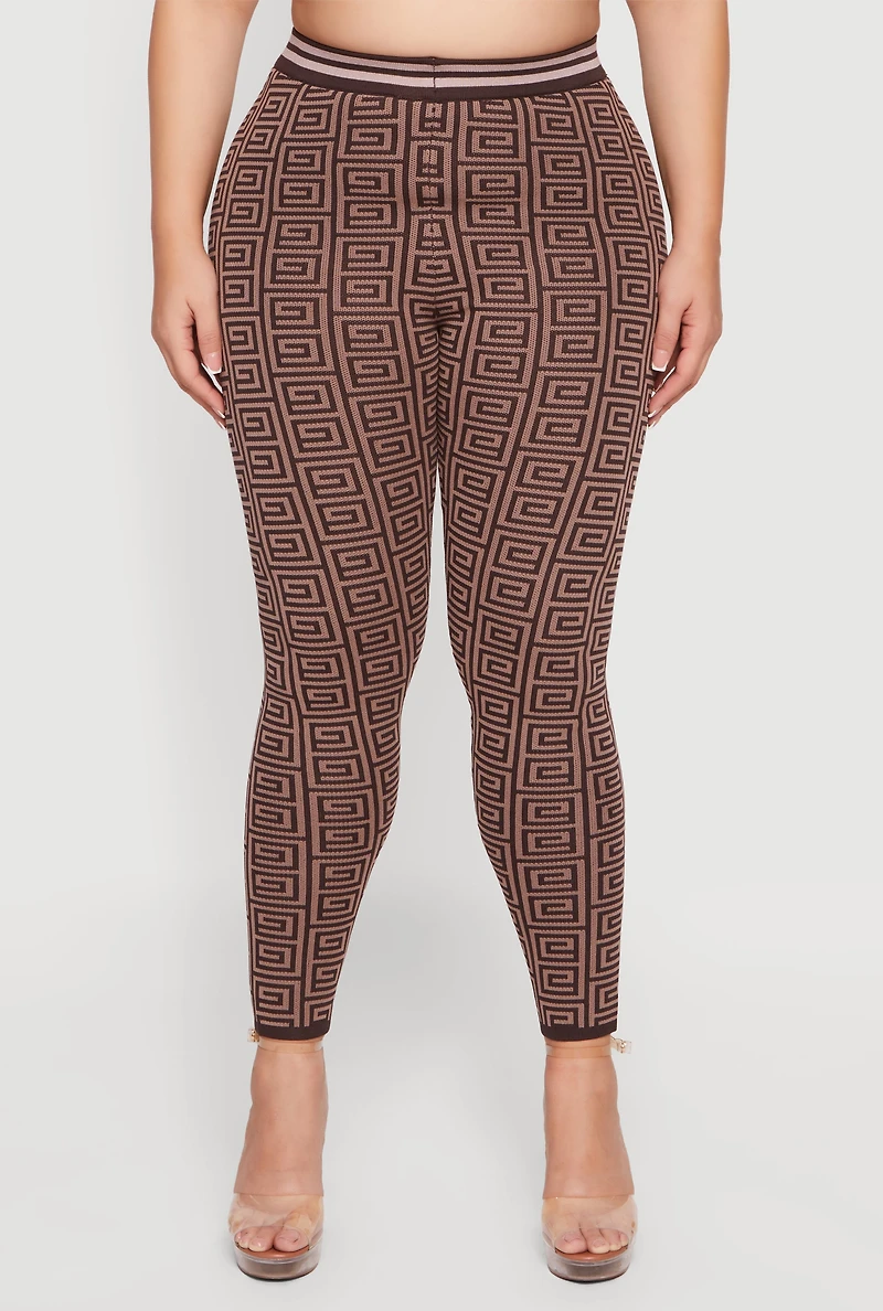 Plus High Waisted Geometric Print Leggings