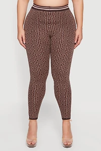 Plus High Waisted Geometric Print Leggings
