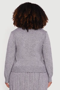 Plus Striped Trim Teddy Bear Button Front Cardigan