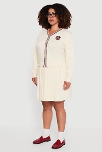 Womens Plus Striped Trim Teddy Bear Button Front Cardigan, 1X