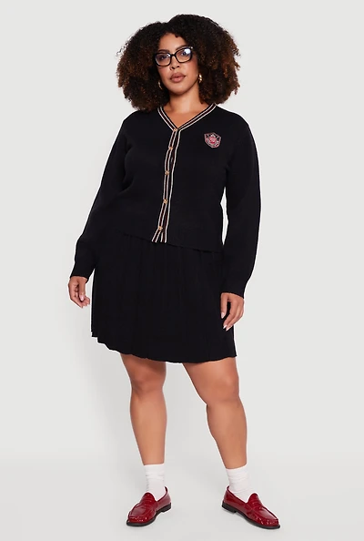 Plus High Waisted Stripe Trim Mini Pleated Skirt