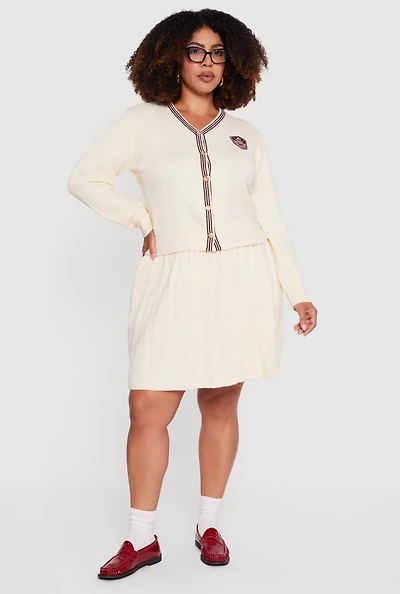 Womens Plus Size High Waisted Stripe Trim Mini Pleated Skirt, Beige, Size 1X