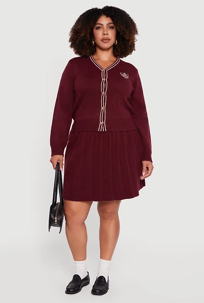 Womens Plus Size High Waisted Stripe Trim Mini Pleated Skirt, Burgundy, Size 1X