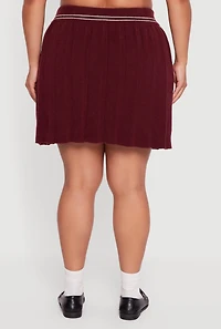 Womens Plus Size High Waisted Stripe Trim Mini Pleated Skirt, Burgundy, Size 1X