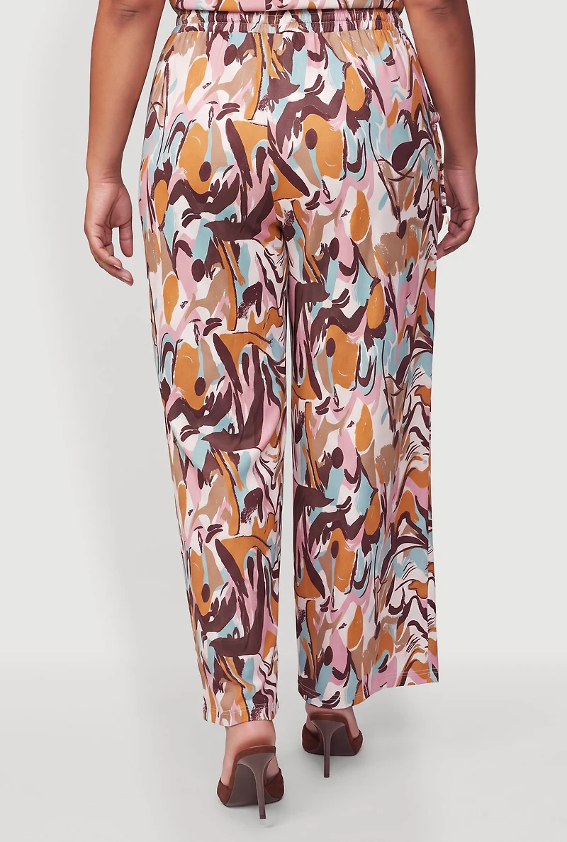 Plus Printed Pattern High Drawstring Waist Wide Leg Pants