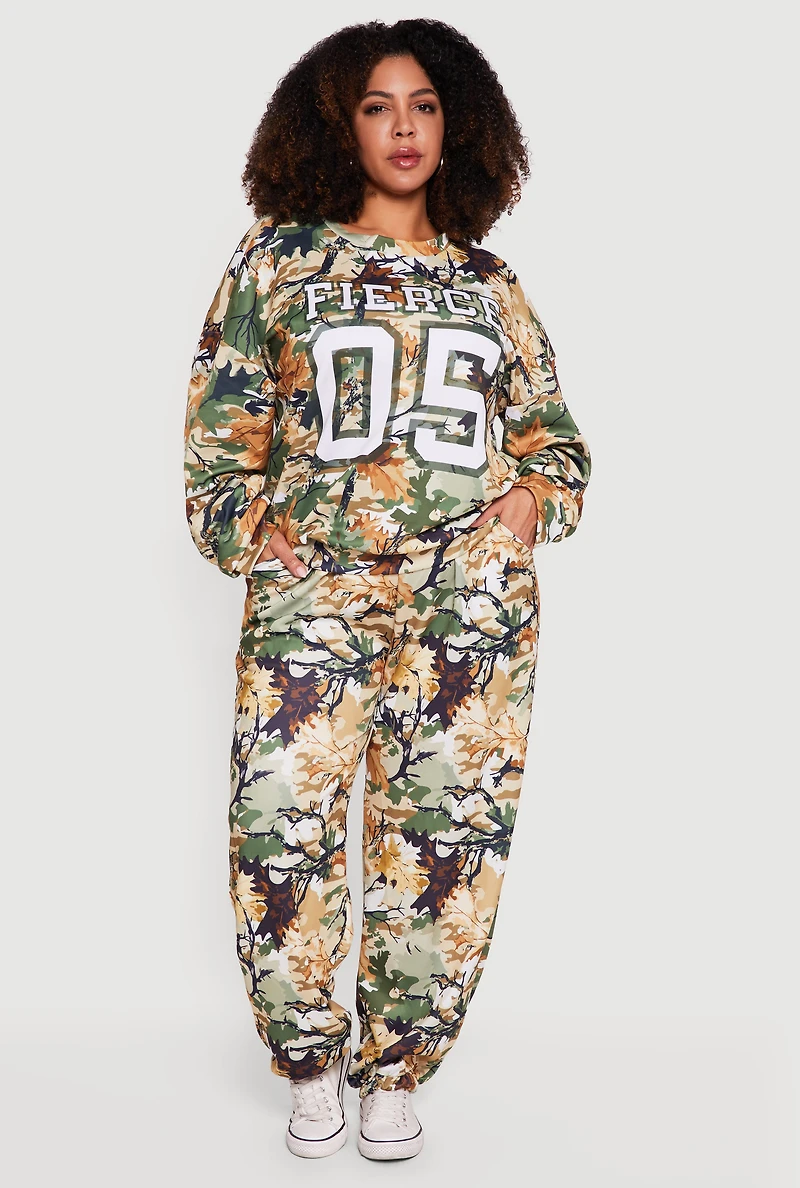 Plus Drawstring High Waisted Hunter Camo Joggers