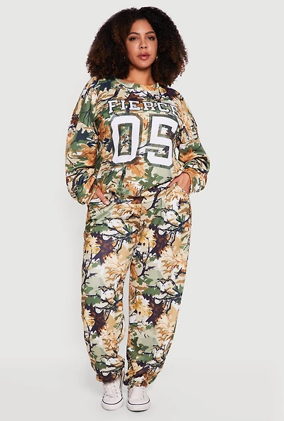 Plus Size Drawstring High Waisted Hunter Camo Joggers