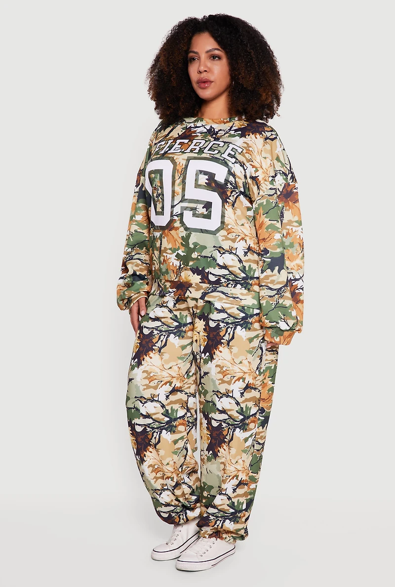 Plus Drawstring High Waisted Hunter Camo Joggers