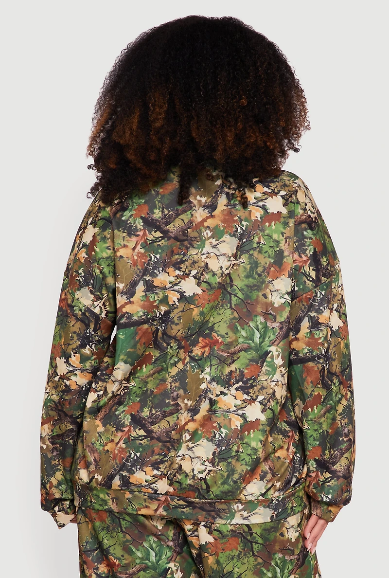 Plus Fierce 05 Graphic Hunter Camo Pullover Top