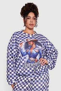 Plus Howdy Yall Checkered Long Sleeve Top