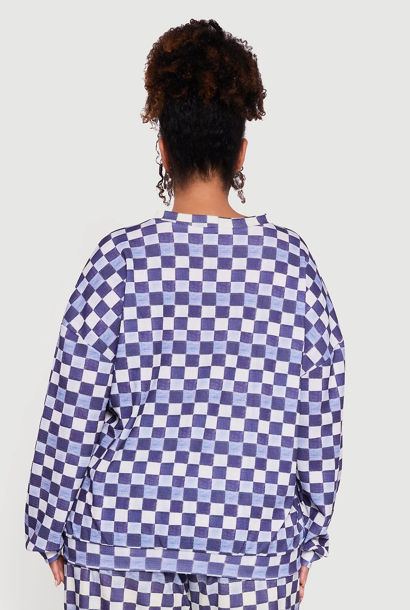 Plus Howdy Yall Checkered Long Sleeve Top