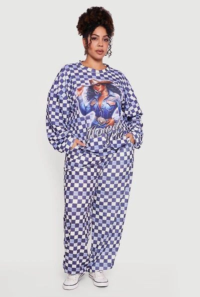 Plus Checkered High Waisted Wide-Leg Pants
