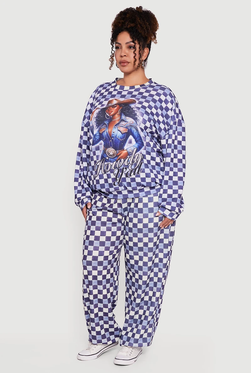 Plus Checkered High Waisted Wide-Leg Pants