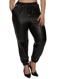 Plus Faux Leather High Waisted Joggers