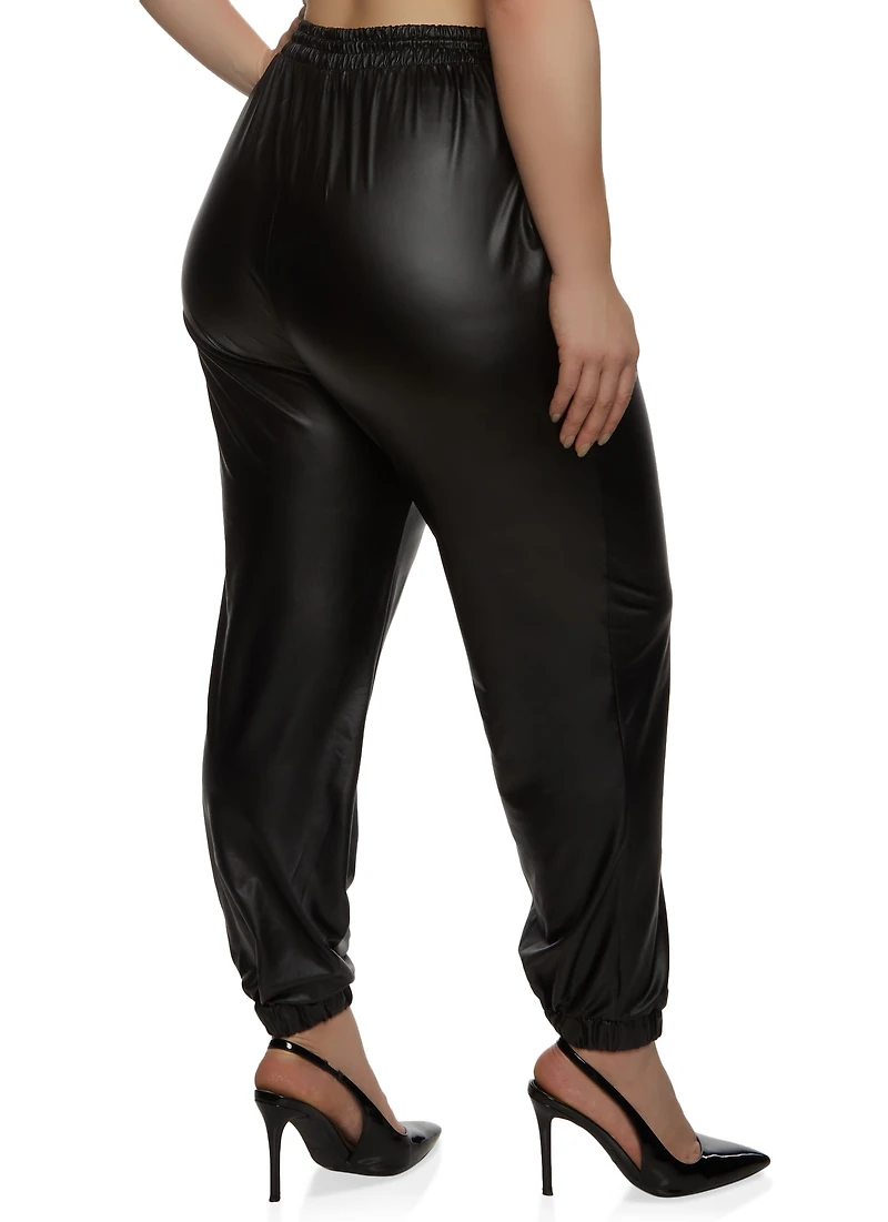 Plus Faux Leather High Waisted Joggers