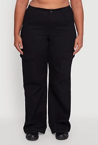 Womens Plus High Waisted Twill Wide Leg Cargo Pants, 1X