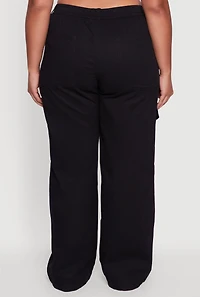 Womens Plus High Waisted Twill Wide Leg Cargo Pants, 1X