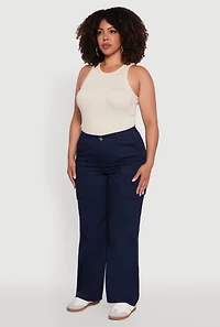 Womens Plus High Waisted Twill Wide Leg Cargo Pants,