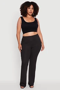 Womens Plus Rib Knit High Waisted Pull On Flare Pants, 1X