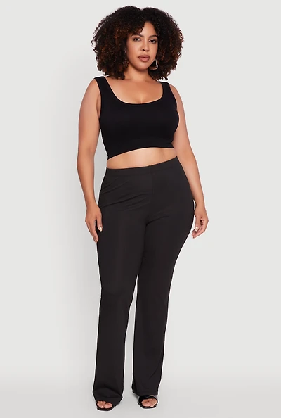 Womens Plus Rib Knit High Waisted Pull On Flare Pants,