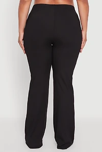 Womens Plus Rib Knit High Waisted Pull On Flare Pants, 1X