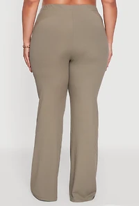 Plus Rib Knit High Waisted Pull On Flare Pants