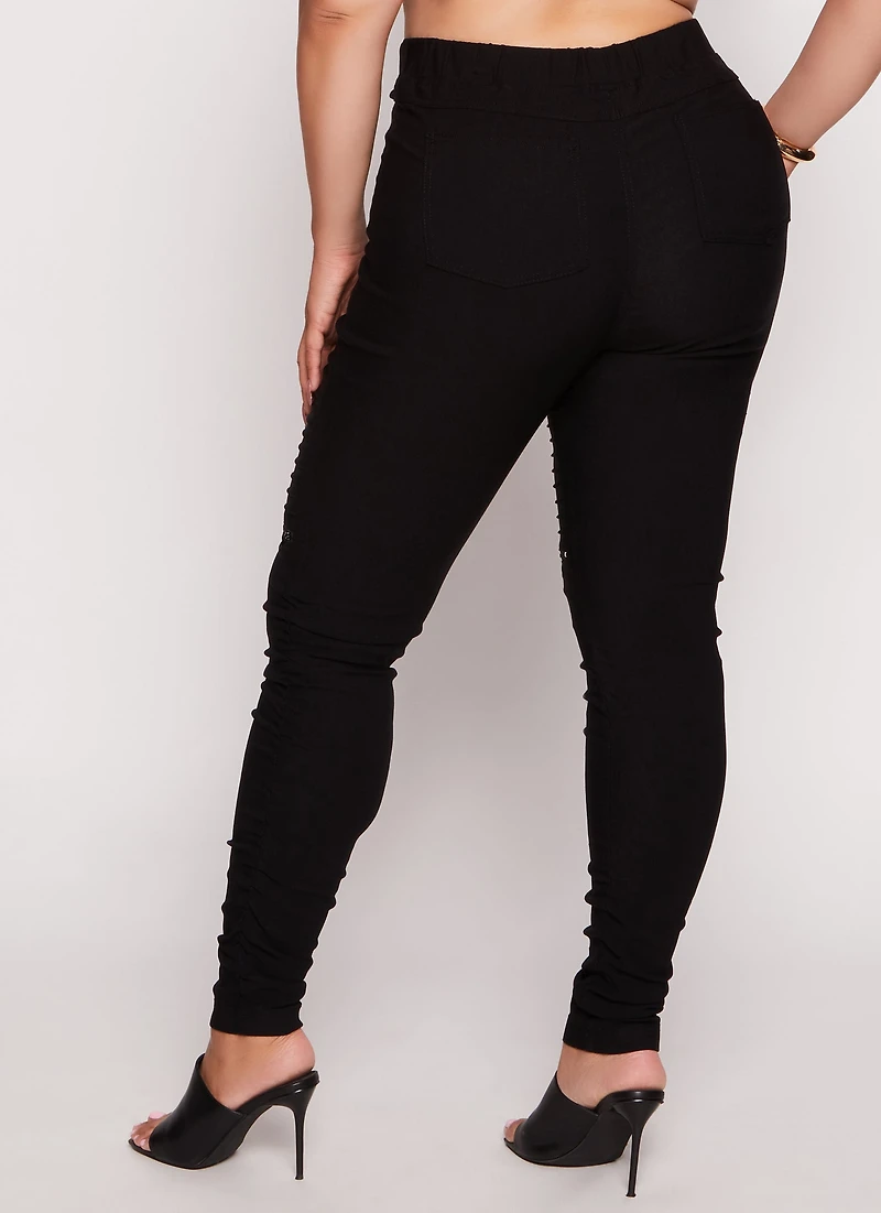 Plus Faux Drawstring Moto Ruched Pants