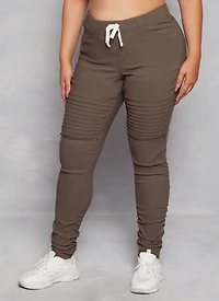 Womens Plus Size Faux Drawstring Moto Ruched Pants, Green, Size 1X