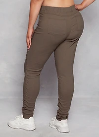 Womens Plus Size Faux Drawstring Moto Ruched Pants, Green, Size 1X