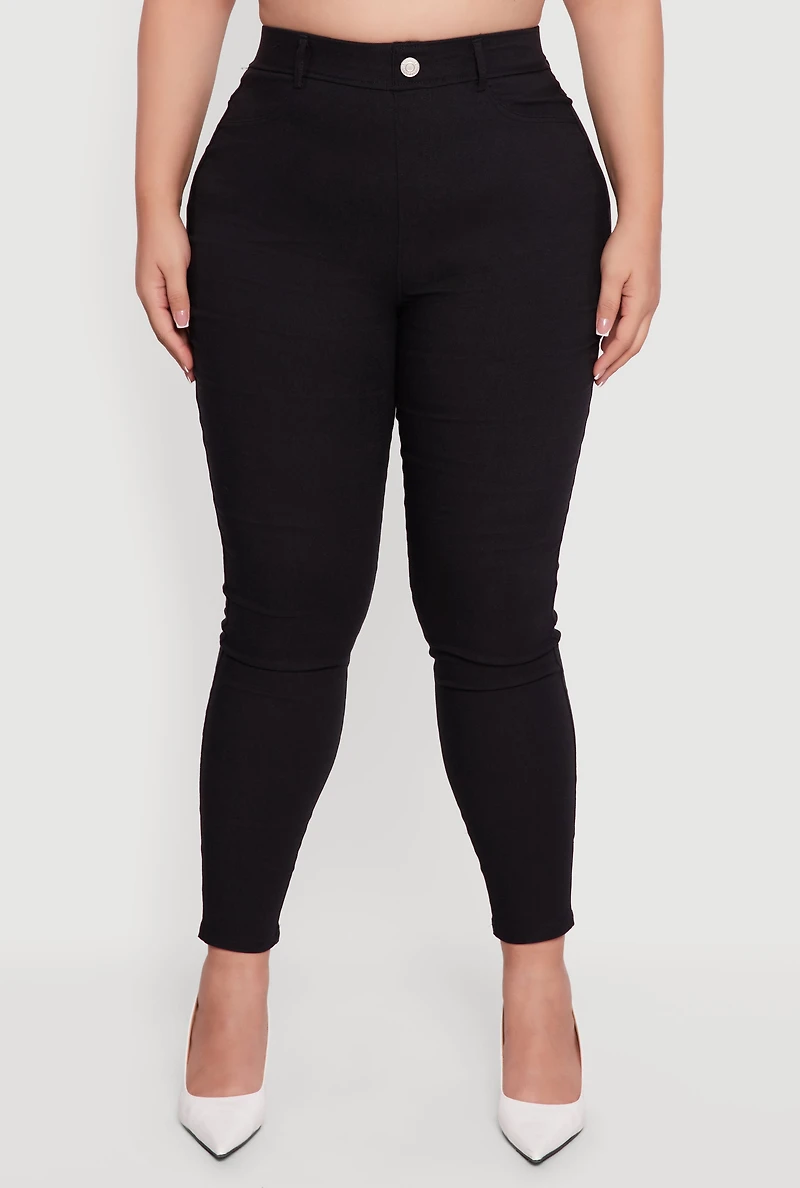 Womens Plus Size Hyperstretch Pull On Skinny Pants, Black, Size 3X