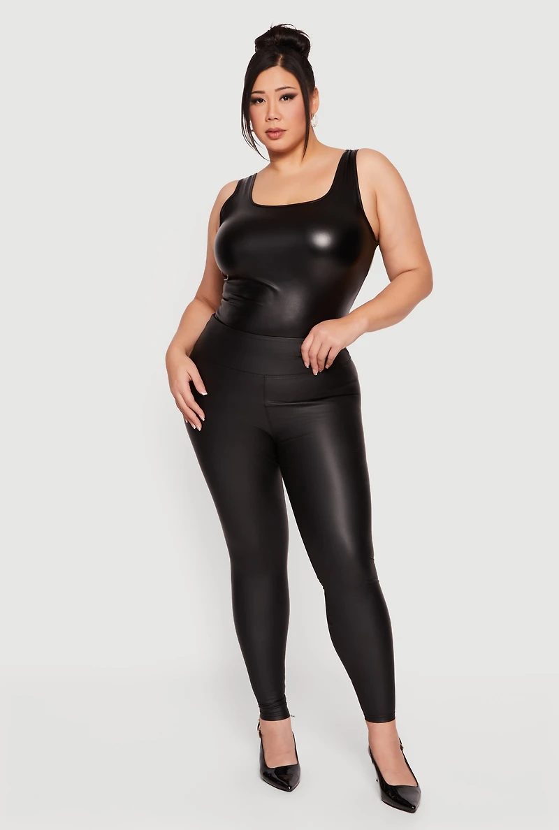 Plus High Waisted Faux Leather Leggings