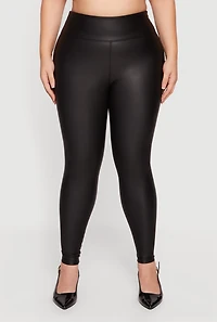 Womens Plus High Waisted Faux Leather Leggings, Black,