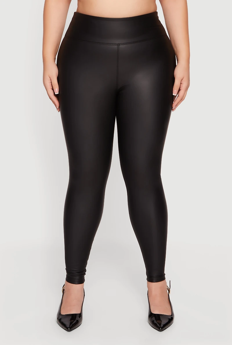 Womens Plus Size High Waisted Faux Leather Leggings, Black, Size 3X