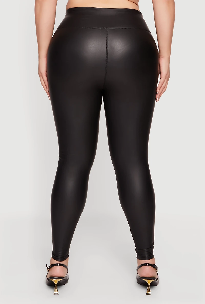 Womens Plus Size High Waisted Faux Leather Leggings, Black, Size 3X
