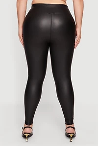 Womens Plus Size High Waisted Faux Leather Leggings, Black, Size 3X