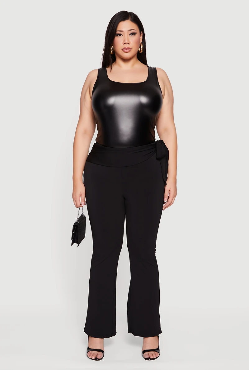 Womens Plus High Waisted Flare Dress Pants with Side Tie,