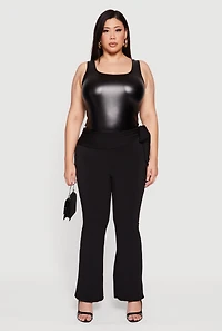 Plus High Waisted Flare Dress Pants with Side Tie