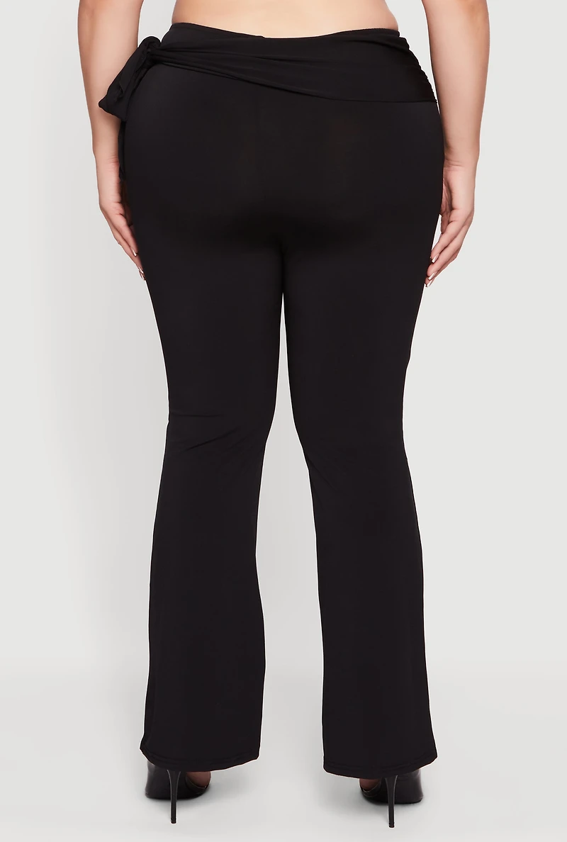 Plus High Waisted Flare Dress Pants with Side Tie