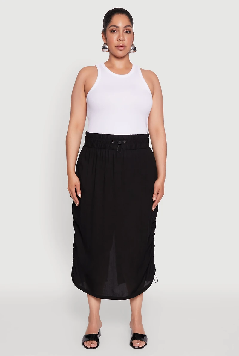 Womens Plus Trendy Toggle Drawstring High Waisted Utility Skirt, Black,