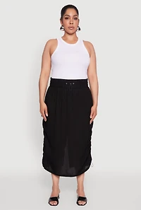 Womens Plus Trendy Toggle Drawstring High Waisted Utility Skirt, Black,