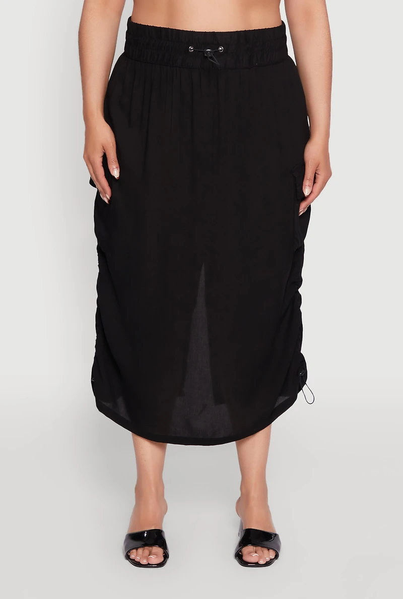 Womens Plus Trendy Toggle Drawstring High Waisted Utility Skirt, Black,