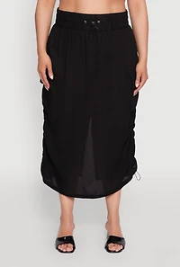 Womens Plus Trendy Toggle Drawstring High Waisted Utility Skirt, Black,