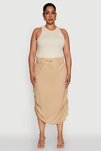 Womens Plus Size Trendy Toggle Drawstring High Waisted Utility Skirt, Khaki, Size 1X