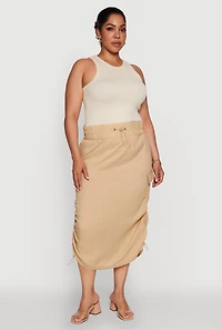 Womens Plus Size Trendy Toggle Drawstring High Waisted Utility Skirt, Khaki, Size 1X
