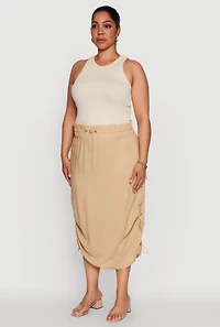 Womens Plus Size Trendy Toggle Drawstring High Waisted Utility Skirt, Khaki, Size 1X