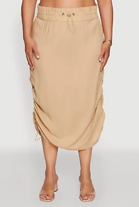 Womens Plus Size Trendy Toggle Drawstring High Waisted Utility Skirt, Khaki, Size 1X