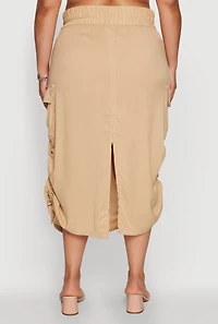 Womens Plus Size Trendy Toggle Drawstring High Waisted Utility Skirt, Khaki, Size 1X