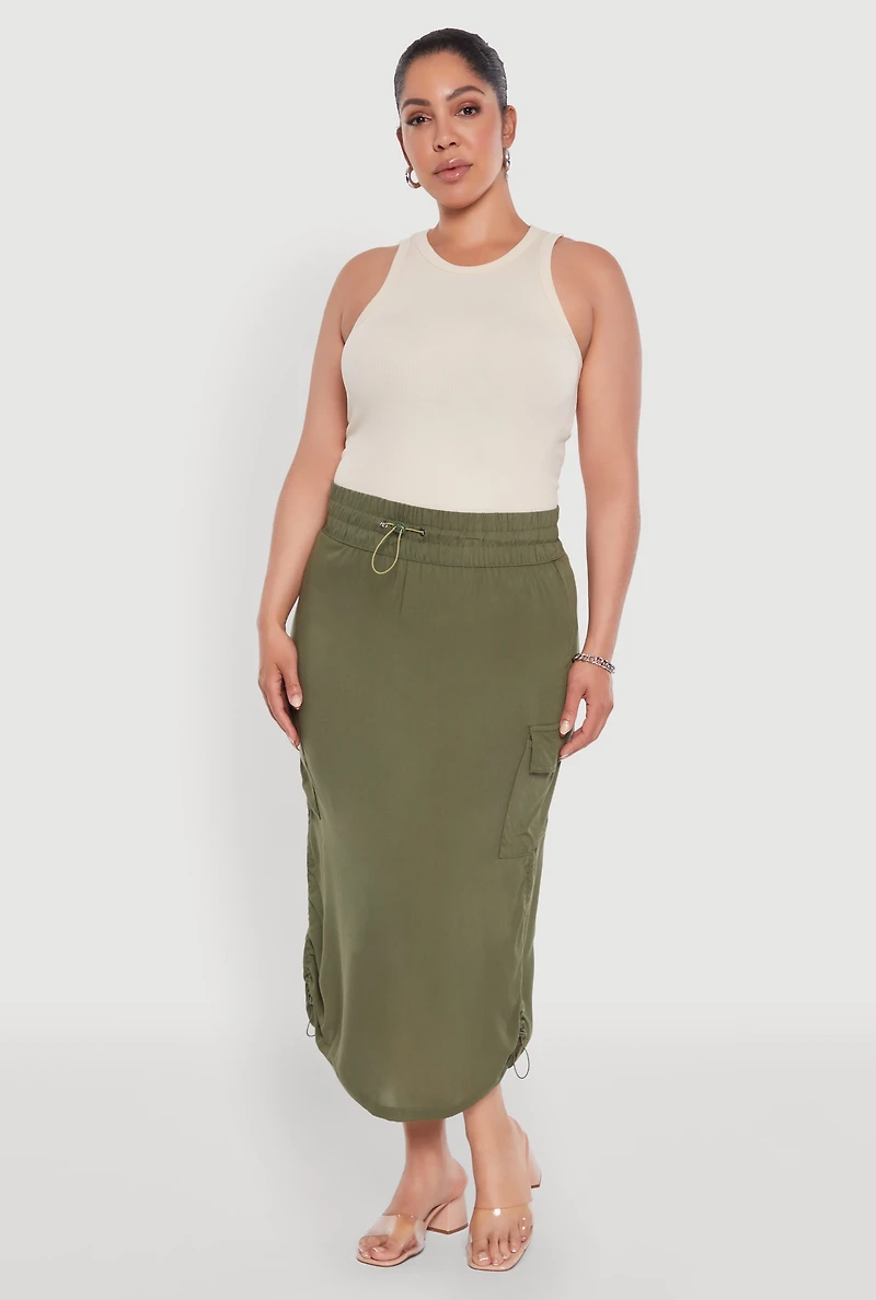 Womens Plus Trendy Toggle Drawstring High Waisted Utility Skirt,